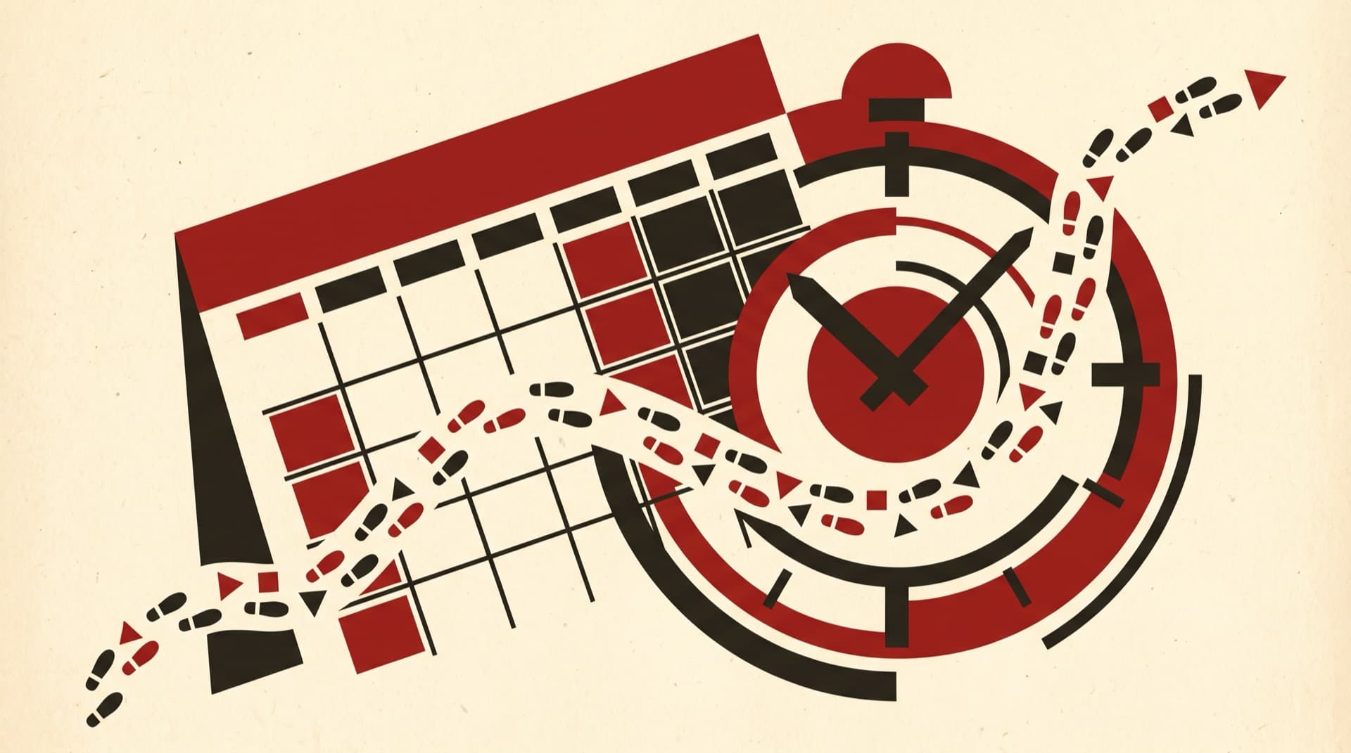 A calendar and clock marking the journey of learning Russian